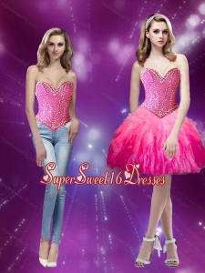 Elegant Beading and Ruffles Sweetheart 2015 Dama Dress in Multi Color