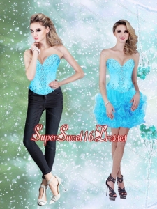 Exclusive Beading and Ruffles Baby Blue 2015 Dama Dress with Sweetheart