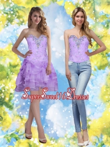 Exquisite 2015 Short Sweetheart Dama Dress with Beading and Ruffles