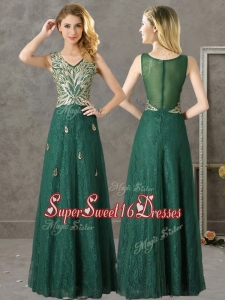 Luxurious V Neck Dark Green Dama Dress with Appliques and Beading