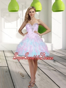 2015 Classical Beading and Ruffles Sweetheart Multi Color Quinceanera Dama Dress