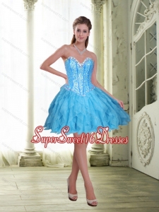 2015 Elegant Beading and Ruffles Short Prom Dress in Baby Blue