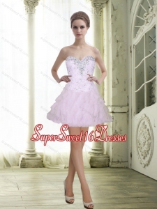 2015 Fashionable Sweetheart Beading and Ruffles White Quinceanera Dama Dress