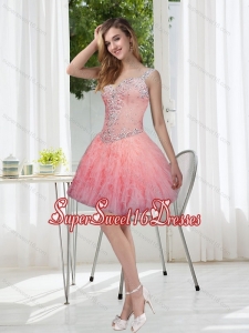 Exquisite Beading and Ruffles Watermelon Quinceanera Dama Dresses for 2015