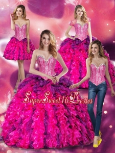 2015 Luxurious Multi Color Quinceanera Dresses with Beading and Ruffles