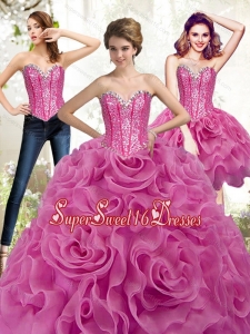 Exclusive Fuchsia 15th Birthday Party Dresses with Beading and Rolling Flowers