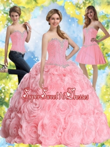 2015 Elegant Beading Baby Pink Sweet 16 Dresses
