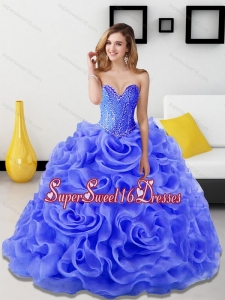 2015 Fashionable Beading and Rolling Flowers Sweet Fifteen Dresses in Royal Blue