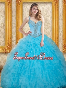 2015 New Style Beading Sweet 16 Dresses in Aqua Blue