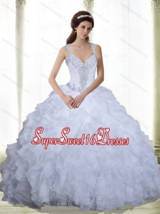 Cheap Beading and Ruffles Sweetheart 2015 Sweet 16 Ball Gowns in White