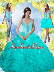 New Style 2015 Beading and Ruffles Sweet 16 Dresses in Aqua Blue