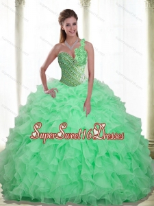 New Style Beading and Ruffles Apple Green 2015 Sweet 16 Dresses with Sweetheart
