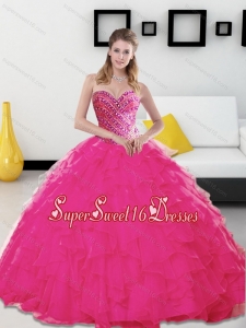 New Style Beading and Ruffles Sweetheart Hot Pink 2015 Sweet 16 Dresses