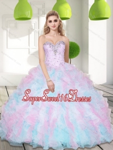 New Style Sweetheart Beading and Ruffles 2015 Sweet 16 Dresses in Multi Color