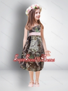 Cheap One Shoulder Tea Length Camo Little Flower Girl Pageant Dresses