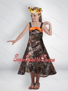 Elegant High Low Straps Camo Little Flower Girl Pageant Dresses with Sashes