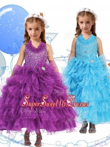 Affordable Halter Top Little Girl Pageant Dress with Beading and Ruffled Layers