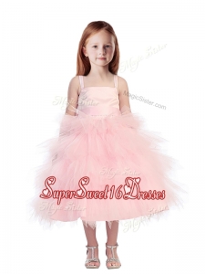 Discount Spaghetti Straps Beading and Ruffled Layers Little Girl Pageant Dress in Pink