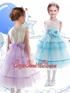 Discount Scoop Organza Girls Pageant Dresses with Hand Made Flowers and Ruffled Layers