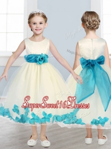 Lovely Scoop Girls Pageant Dresses with Teal Hand Made Flowers