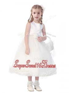 New Style Scoop Hand Made Flowers and Appliques Girls Pageant Dresses in White
