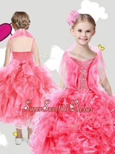 Lovely Spaghetti Straps Mini Quinceanera Dresses with Beading and Rolling Flowers