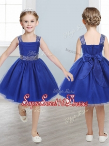 Perfect Straps Royal Blue Mini Quinceanera Dresses with Beading and Bowknot
