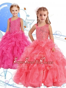Perfect Beaded and Ruffled Asymmetrical Neckline Mini Quinceaner Dress in Watermelon Red