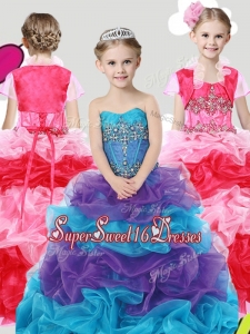 Lovely Beaded and Ruffled Mini Quinceaner Dress with Puffy Skirt