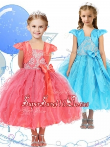 Modest Spaghetti Straps Mini Quinceaner Dress with Beading and Ruffles