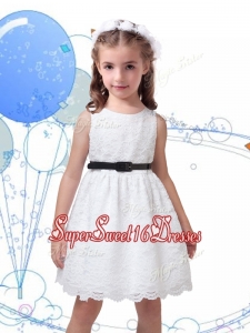 Popular Laced Scoop Mini Quinceaner Dress with Black Sashes