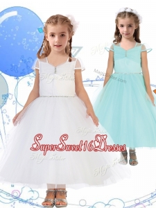 See Through Square Cap Sleeves Mini Quinceaner Dress with Beading