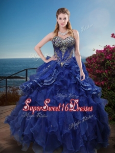 Classical Rhinestoned and Ruffled Cheap Sweet Sixteen in Royal Blue