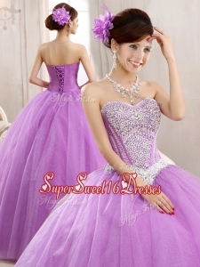 Hot Sale Lilac Really Puffy Tulle Cheap Sweet Sixteen Dress with Beading