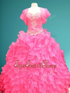 New Style Hot Pink In Stock Quinceanera Dresses with Beading and Ruffles