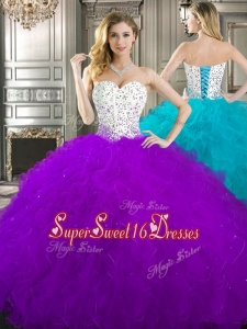 Best Beaded and Ruffled Sweet 16 Dress in Purple and White