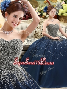 Classical Beaded Bodice Sweet 16 Dress in Navy Blue