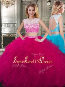 Two Piece Scoop Cap Sleeves Sweet 16 Dress with Beading and Ruffles