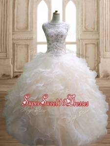 Best Scoop Beading and Ruffles Sweet 16 Dress in Champagne