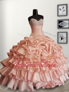 Modest Peach Sweet 16 Dress with Beading and Ruffled Layers