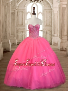 Top Selling Beaded Tulle Sweet 16 Dress in Rose Pink
