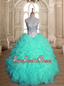 Pretty Apple Green Sweet 16 Dress with Beading and Ruffles for Spring