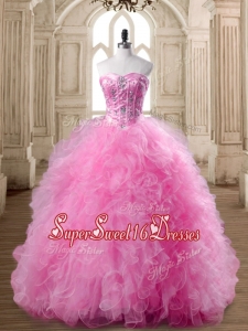 Affordable Rose Pink Quinceanera Dress with Beading and Ruffles for Spring