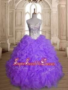 Fashionable Big Puffy Beading and Ruffles Quinceanera Dress in Purple