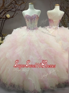 Elegant Beaded and Ruffled Organza Sweet 16 Dress in Rainbow