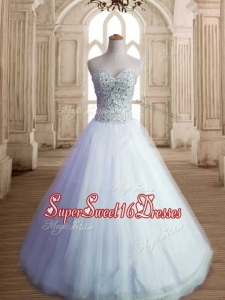 Most Popular White Tulle Sweet 16 Dress with Beading