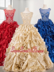 New See Through Scoop Beading and Ruffles Sweet 16 Dress in Organza