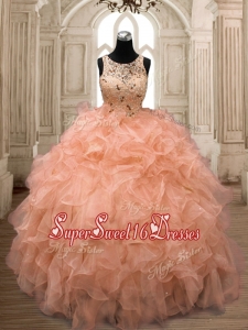Unique Scoop Orange Sweet 16 Dress with Beading and Ruffles