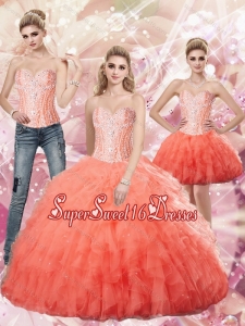 Beautiful Watermlon Ball Gown Sweetheart and Beaded 2015 Quinceanera Dresses for Summer