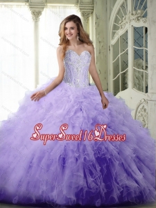 Perfect Ball Gown Sweetheart Lavender 15th Birthday Party Dresses with Beading and Ruffles for Summer